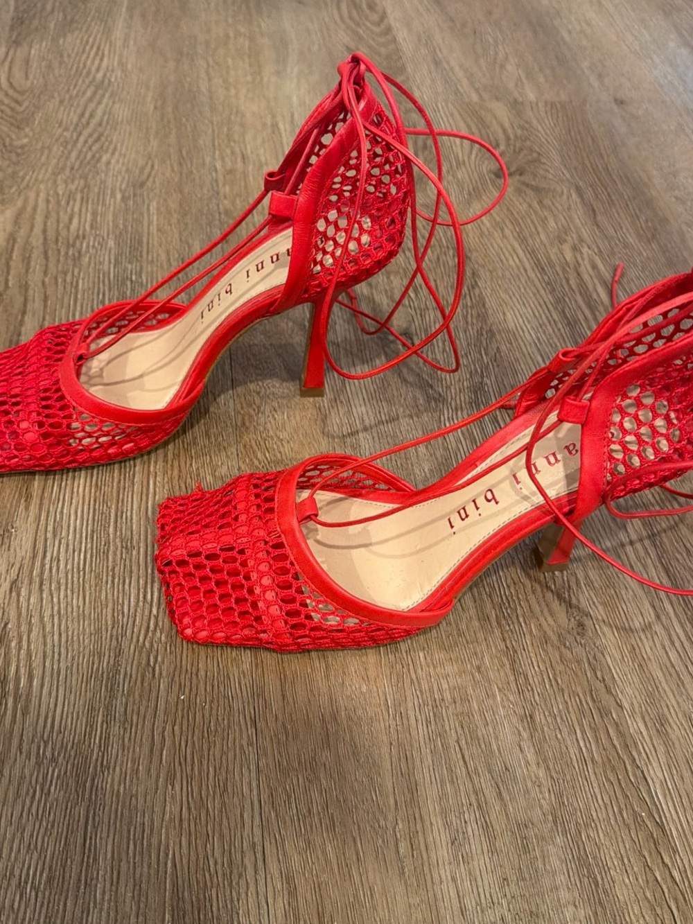 Gianni Bini Red Lace-Up Mesh Heels
